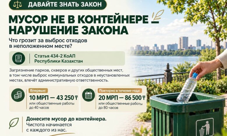 Қоқысты рұқсат етілмеген жерге тастағандарға айыппұл салынады