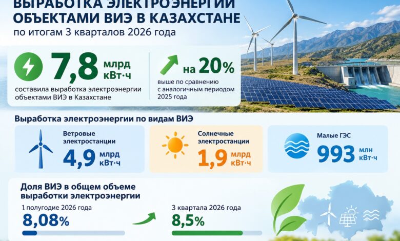 Қазақстанда жаңартылатын энергия үлесі 8,5%-ға жетті, өндіріс 20%-ға өсті